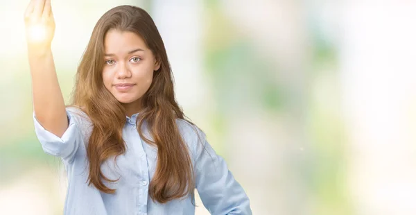 Jonge Mooie Brunette Zakenvrouw Geïsoleerde Achtergrond Doen Italiaanse Gebaar Met — Stockfoto