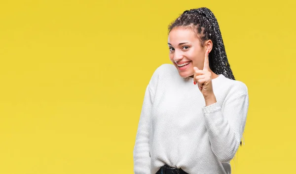 Junge Geflochtene Haare Afrikanisch Amerikanisches Mädchen Trägt Winterpullover Über Isoliertem — Stockfoto