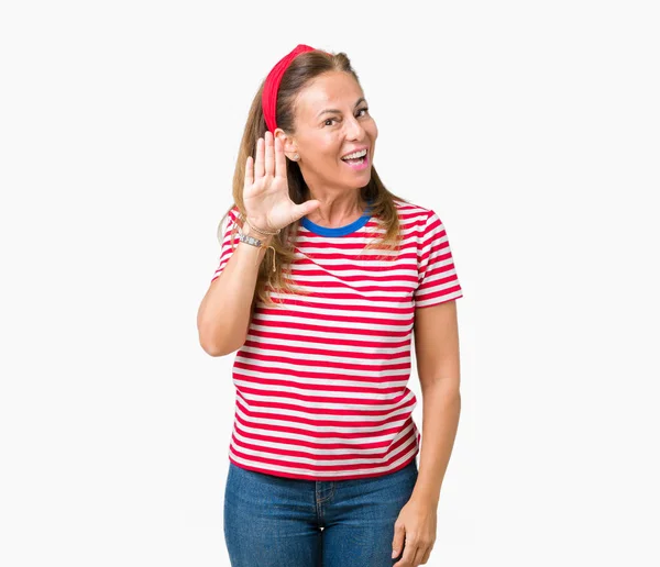 Schöne Frau Mittleren Alters Lässigen Streifen Shirt Über Isoliertem Hintergrund — Stockfoto