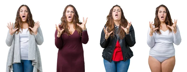 Collage Einer Schönen Size Frau Vor Isoliertem Hintergrund Verrückt Und — Stockfoto