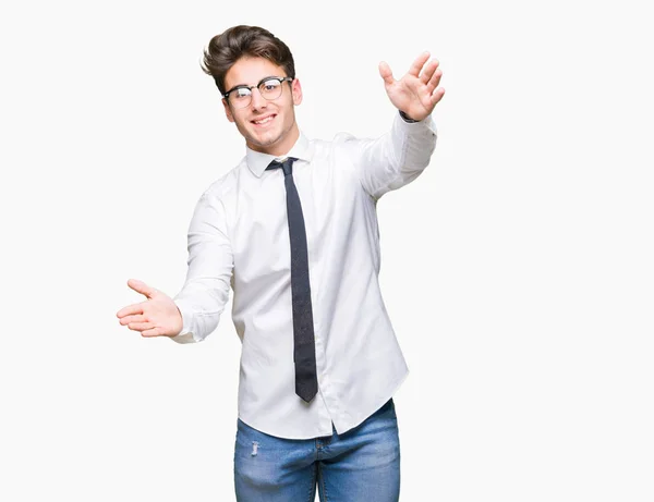 Young Business Man Wearing Glasses Isolated Background Looking Camera Smiling — Stock Photo, Image