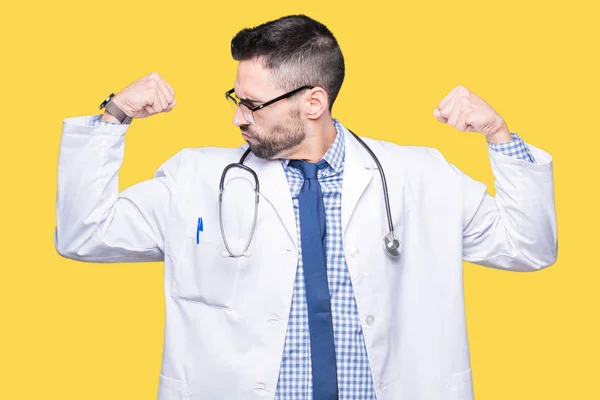 Handsome Young Doctor Man Isolated Background Showing Arms Muscles Smiling — Stock Photo, Image