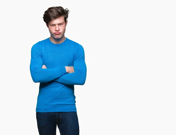 Young Handsome Man Wearing Blue Sweater Isolated Background Skeptic Nervous — Stock Photo, Image
