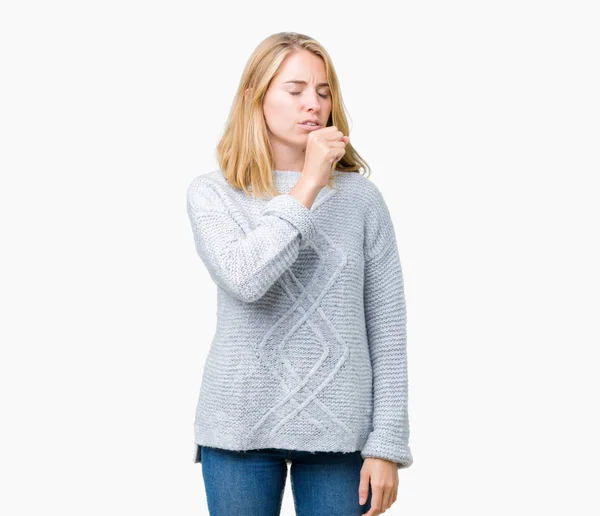 Beautiful Young Woman Wearing Winter Sweater Isolated Background Feeling Unwell — Stock Photo, Image