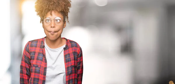 Beautiful Young African American Woman Wearing Glasses Isolated Background Making — Stock Photo, Image