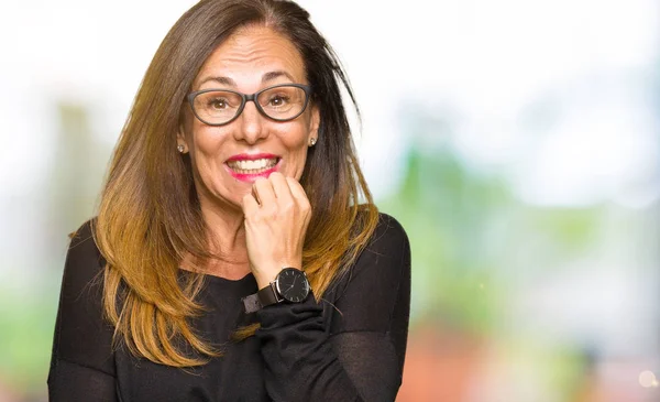 Mooie Middelbare Leeftijd Vrouw Met Bril Zoek Gestresst Nerveus Met — Stockfoto