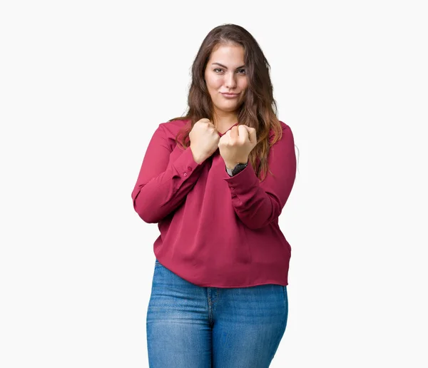 Mulher Bonita Size Jovem Sobre Fundo Isolado Pronto Para Lutar — Fotografia de Stock