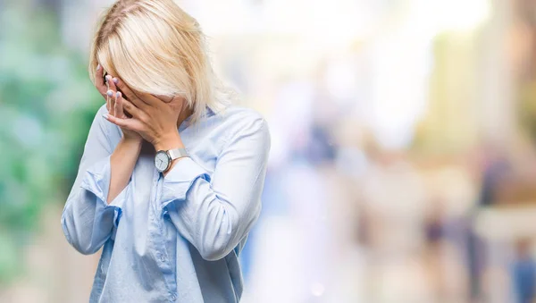 Young Beautiful Blonde Business Woman Wearing Glasses Isolated Background Sad — Stock Photo, Image