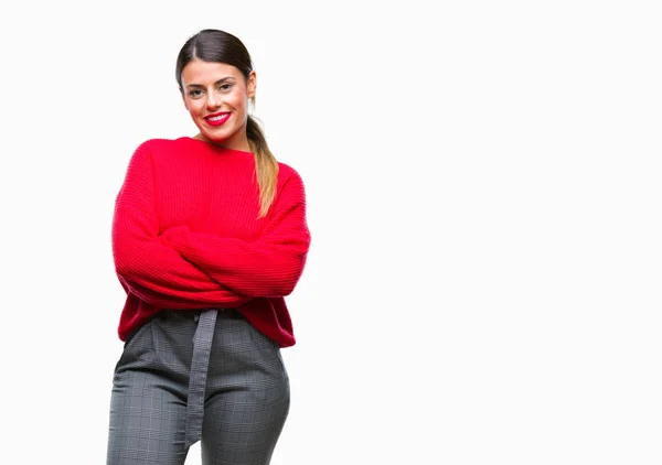 스웨터를 비즈니스 여자와 무기는 카메라 긍정적인 — 스톡 사진