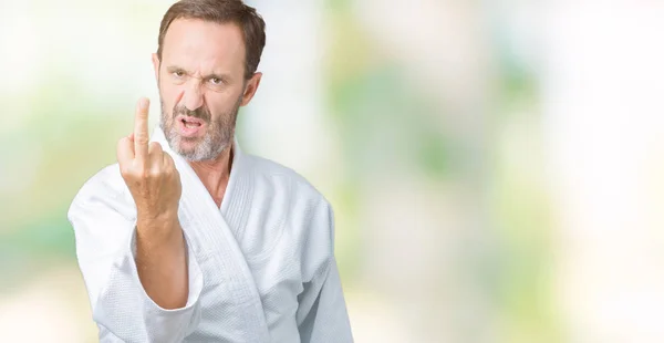 Schöner Älterer Mann Mittleren Alters Der Kimono Uniform Über Isoliertem — Stockfoto