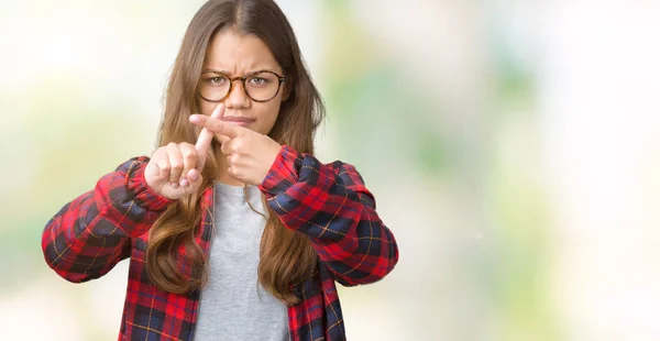 Young Beautiful Brunette Woman Wearing Jacket Glasses Isolated Background Rejection — Stock Photo, Image