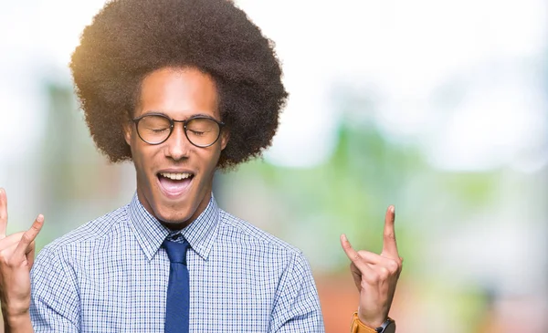 Unga Afroamerikanska Affärsman Med Afro Hår Glasögon Skrika Med Galna — Stockfoto