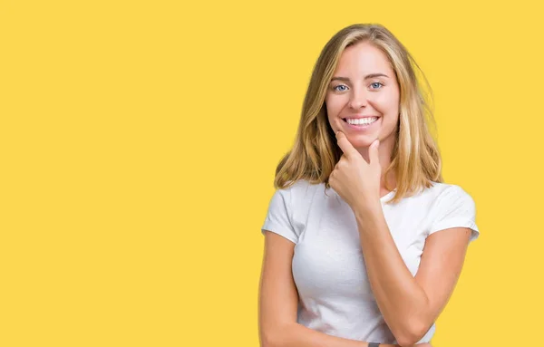 Beautiful Young Woman Wearing Casual White Shirt Isolated Background Looking — Stock Photo, Image