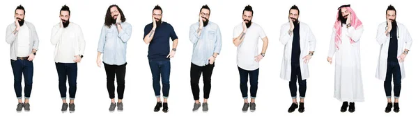 Collage Eines Jungen Mannes Mit Bart Und Langen Haaren Über — Stockfoto