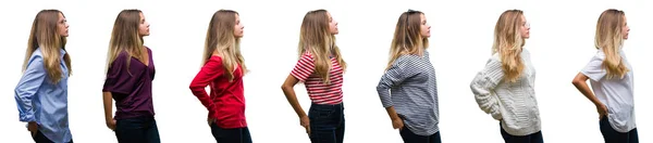 Collage Von Jungen Schönen Blonden Frau Über Isolierten Hintergrund Blick — Stockfoto