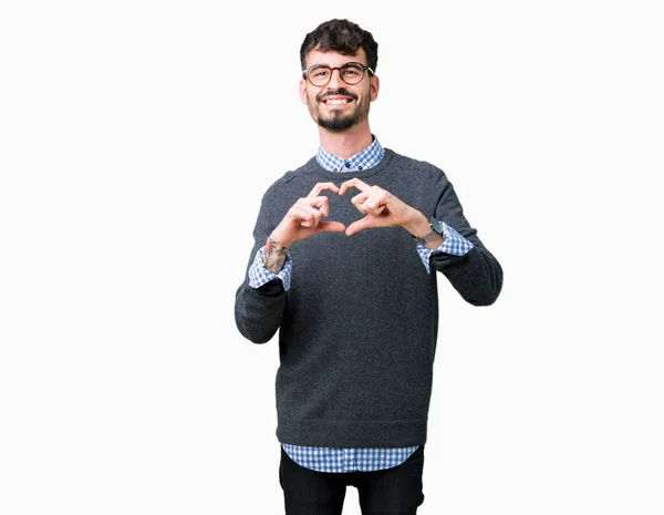 Young Handsome Smart Man Wearing Glasses Isolated Background Smiling Love — Stock Photo, Image