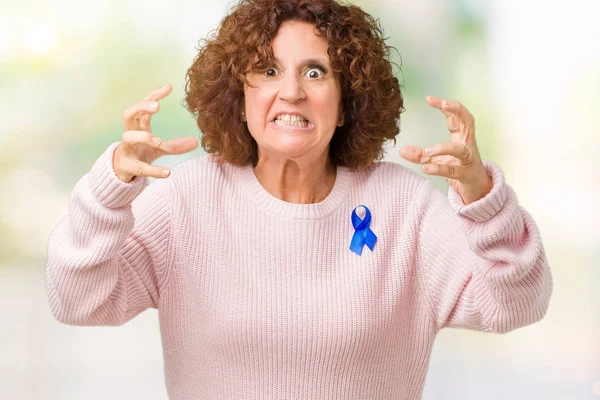Mujer Mayor Mediana Edad Con Cambiante Conciencia Cinta Color Azul — Foto de Stock