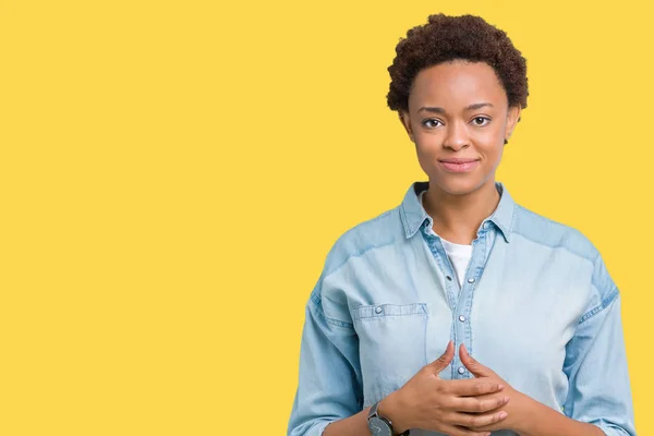 Giovane Bella Donna Afro Americana Sfondo Isolato Mani Insieme Dita — Foto Stock