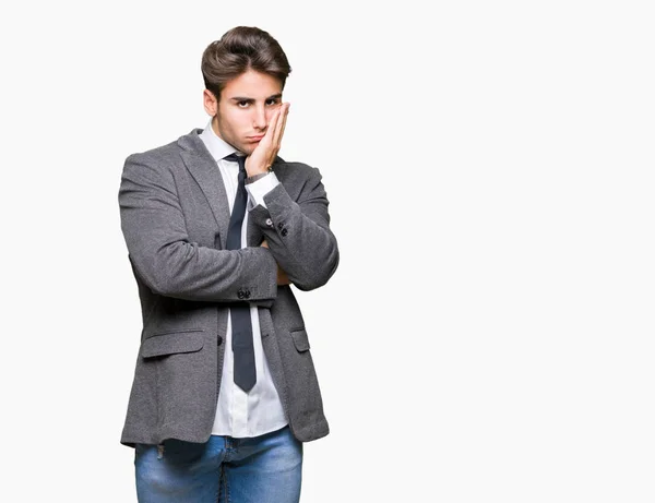 Young Business Man Wearing Suit Tie Isolated Background Thinking Looking — Stock Photo, Image