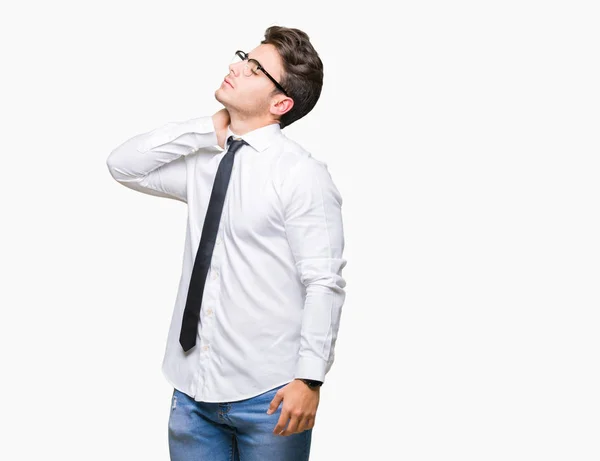 Joven Hombre Negocios Con Gafas Sobre Fondo Aislado Sufrimiento Lesión —  Fotos de Stock