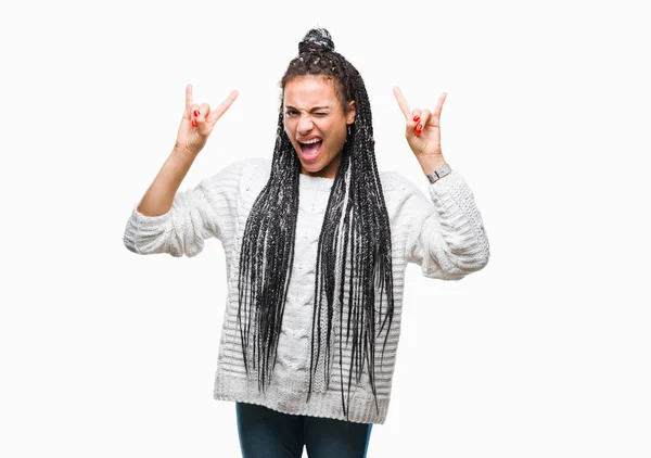 Junge Geflochtene Haare Afrikanisches Amerikanisches Mädchen Das Pullover Über Isoliertem — Stockfoto