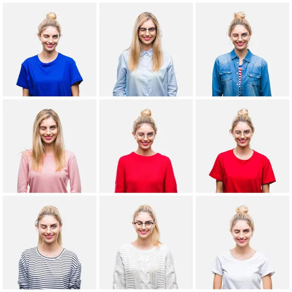 Collage Unga Vackra Blonda Kvinnan Över Vit Isolerade Bakgrund Winking — Stockfoto