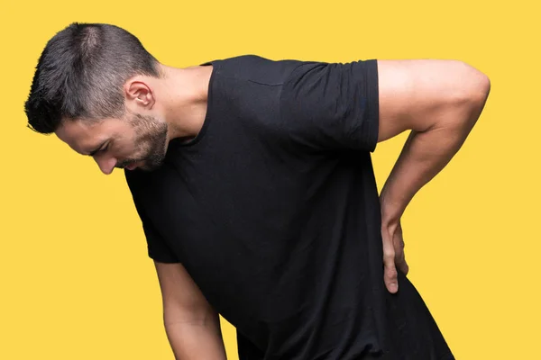 Junger Gutaussehender Mann Mit Isoliertem Hintergrund Leidet Unter Rückenschmerzen Berührung — Stockfoto