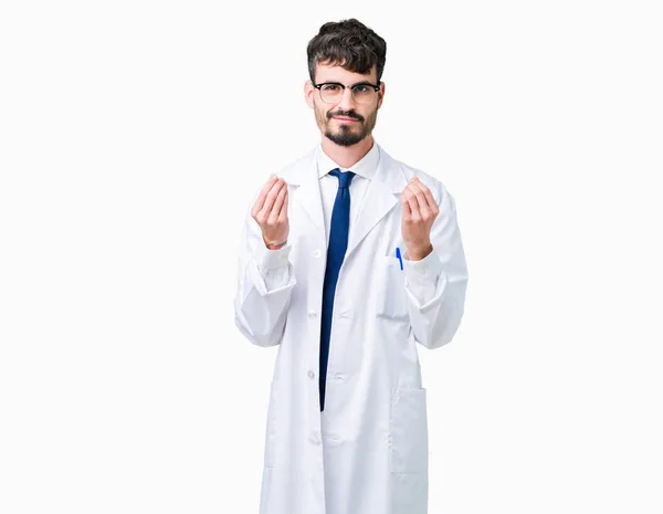 Young Professional Scientist Man Wearing White Coat Isolated Background Doing — Stock Photo, Image