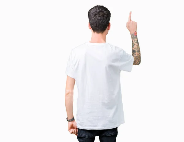 Jovem Bonito Homem Vestindo Branco Shirt Sobre Isolado Fundo Posando — Fotografia de Stock