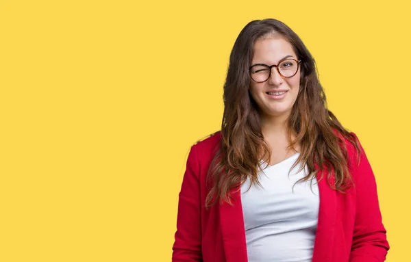 Hermosa Mujer Negocios Más Tamaño Joven Con Chaqueta Elegante Gafas —  Fotos de Stock