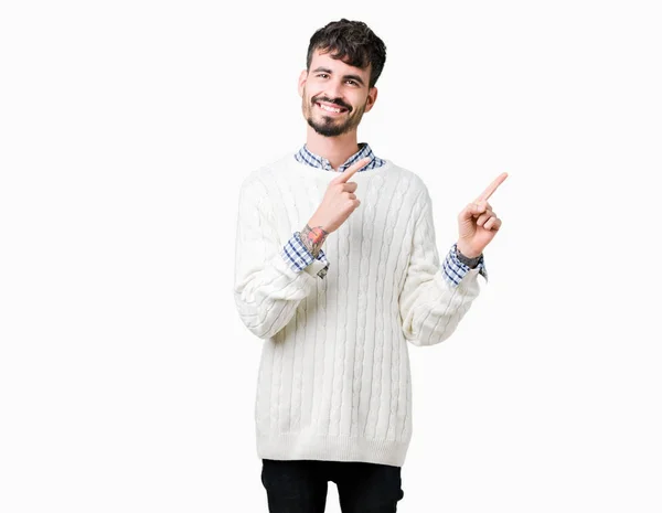 Young Handsome Man Wearing Winter Sweater Isolated Background Smiling Looking — Stock Photo, Image