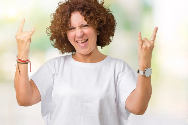 Vackra Mellersta Ager Senior Kvinna Klädd Vit Shirt Över Isolerade — Stockfoto