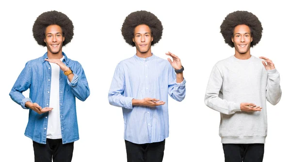 Colagem Jovem Com Cabelo Afro Sobre Fundo Isolado Branco Gestos — Fotografia de Stock