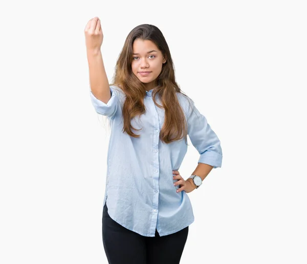 Junge Schöne Brünette Geschäftsfrau Über Isolierten Hintergrund Dabei Italienische Geste — Stockfoto