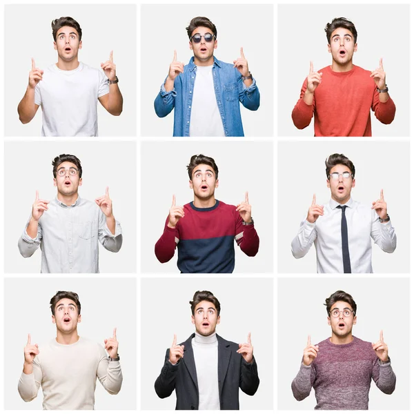 Collage Young Handsome Business Man Isolated Background Amazed Surprised Looking Stock Picture