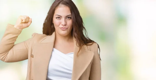 Mulher Bonita Mais Tamanho Jovem Vestindo Casaco Inverno Sobre Fundo — Fotografia de Stock