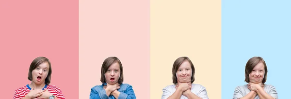 Koláž Syndromových Žen Barevných Pruzích Izolované Pozadí Křičí Dusí Protože — Stock fotografie