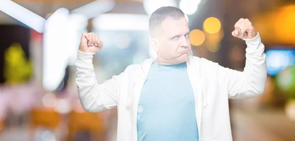 Middle Age Arab Man Wearing Sweatshirt Isolated Background Showing Arms — Stock Photo, Image