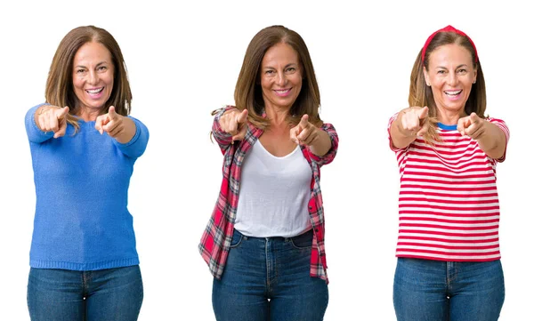 Collage Van Mooie Middelbare Leeftijd Vrouw Geïsoleerde Achtergrond Naar Camera — Stockfoto