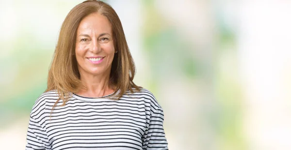 Mooie Middelbare Leeftijd Vrouw Strepen Trui Dragen Geïsoleerd Samen Achtergrond — Stockfoto