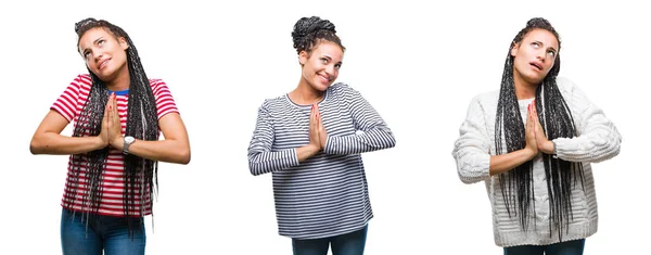 Colagem Cabelo Trançado Bonita Mulher Afro Americana Sobre Fundo Isolado — Fotografia de Stock