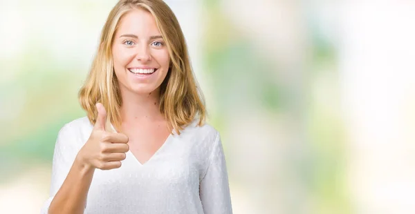 Beautiful Young Elegant Woman Isolated Background Doing Happy Thumbs Gesture — Stock Photo, Image