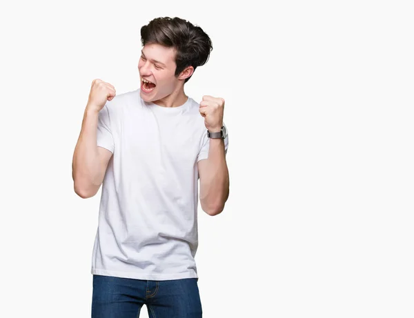 Young Handsome Man Wearing Casual White Shirt Isolated Background Very — Stock Photo, Image