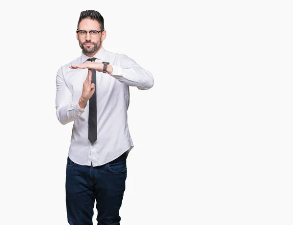 Joven Hombre Negocios Guapo Con Gafas Sobre Fondo Aislado Haciendo — Foto de Stock