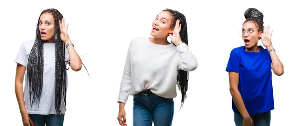 Kolaż Piękne Włosy Plecione African American Kobieta Białym Tle Uśmiechający — Zdjęcie stockowe