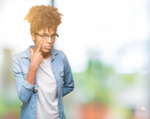 Beautiful Young African American Woman Wearing Glasses Isolated Background Pointing — Stock Photo, Image