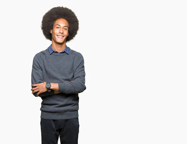 Jonge African American Business Man Met Afro Haar Gelukkig Gezicht — Stockfoto