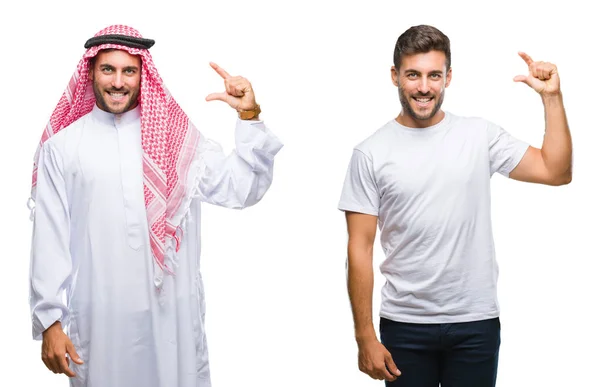 Koláž Hezkého Mladého Muže Arabského Muže Nad Izolovaným Pozadím Usmívajíje — Stock fotografie