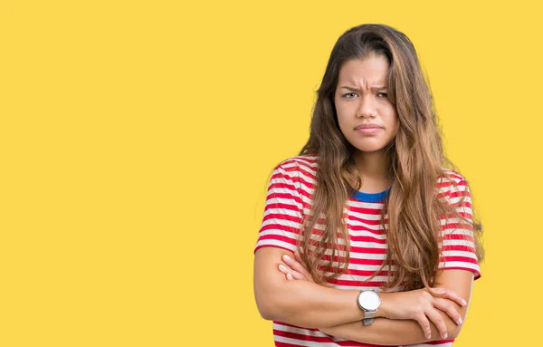 Junge Schöne Brünette Frau Mit Gestreiftem Shirt Über Isoliertem Hintergrund — Stockfoto