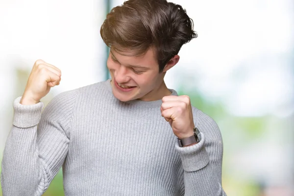 Joven Hombre Guapo Con Suéter Invierno Sobre Fondo Aislado Muy — Foto de Stock